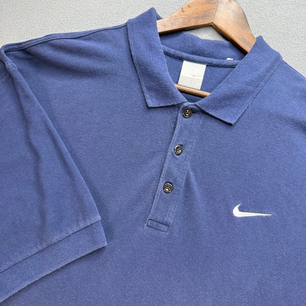 Nike Polo Shirt Golf Swoosh Regular Fit XL Blue Cotton Pique Short Sleeve Y2K - Picture 1 of 10